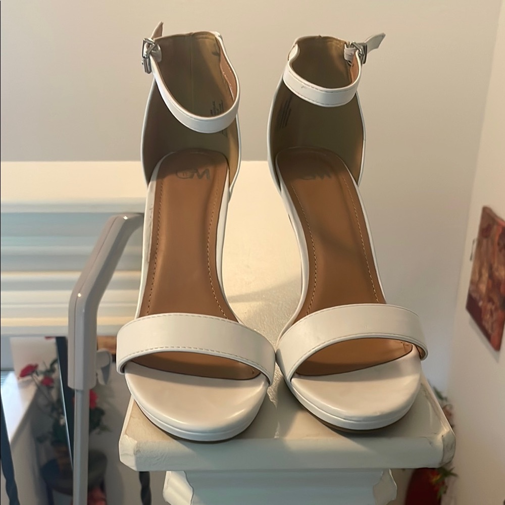 White Chunky Heel Sandals with Ankle Strap